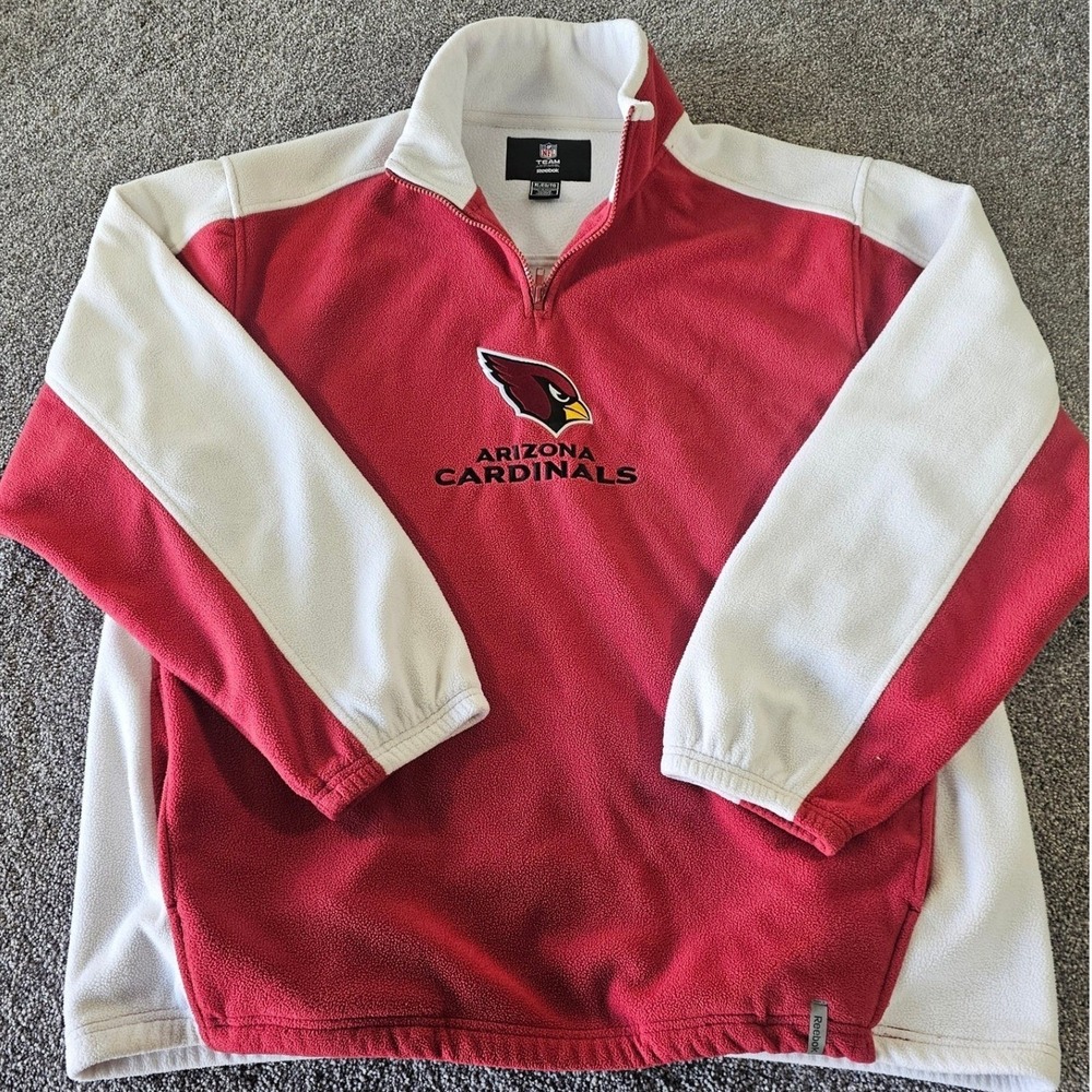 Vintage Reebok Arizona Cardinals 1/4 Zip Fleece Mens XL Red White NFL Fan gear